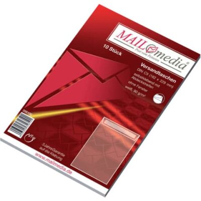 MAILmedia Versandtaschen C5 (162x229 mm) ohne Fenster, haftklebend, 90 g/qm, weiß, 10 Stück