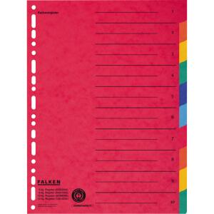 Falken Falken Zahlenregister - 1-10, Karton farbig, A4, 5 Farben, gelocht mit Orgadruck