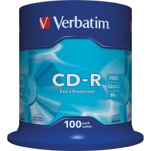 Verbatim CD-R Rohlinge - 700MB/80Min, 52-fach/Spindel, Packung mit 100 Stück
