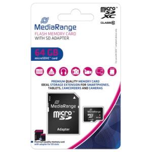 MediaRange Micro SDXC Speicherkarte 64GB Klasse 10 mit SD-Karten Adapter