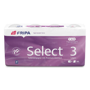 FRIPA Toilettenpapier Select - 3-lagig, TAE, geprägt, hochweiß, 8 Rollen à 180 Blatt