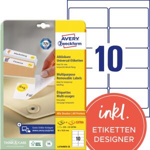 Zweckform L4744REV-25 Universal-Etiketten - 96 x 50,8 mm, weiß, 300 Etiketten/30 Blatt, wiederablösbar