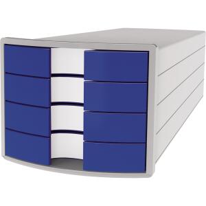 HAN Schubladenbox IMPULS - A4/C4, 4 geschlossene Schubladen, lichtgrau/blau