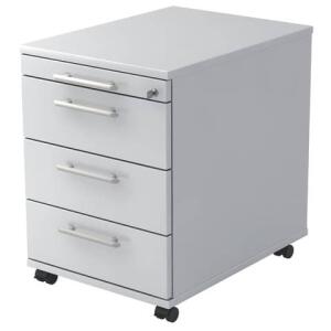 Hammerbacher Rollcontainer - 42,8 x 59 x 58 cm, 3 Schübe, Relinggriff, Weiß