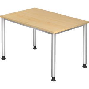 Hammerbacher Schreibtisch 4-Fuß-Gestell rund - 120 x 68-76 x 80 cm, höhenverstellbar, Ahorn/Silber