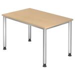 Schreibtisch 4-Fuß-Gestell rund - 120 x 68-76 x 80 cm, Ahorn/Silber