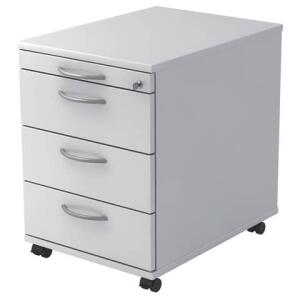 Hammerbacher Rollcontainer - 42,8 x 59 x 58 cm, 3 Schübe, Bogengriff, Weiß