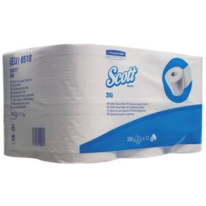 Scott Kleinrollen Toilet Tissue - 3-lagig, geprägt, hochweiß, Rolle mit 350 Blatt, 6 Rollen pro Pack
