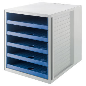 HAN Schubladenbox SCHRANK-SET KARMA - A4/C4, 5 offene Schubladen, grau-öko-blau