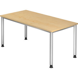 Hammerbacher Schreibtisch 4-Fuß-Gestell rund - 160 x 68-76 x 80 cm, höhenverstellbar, Ahorn/Silber