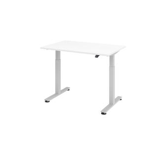 Hammerbacher Sitz-Steh-Schreibtisch mit T-Fuß - 120 x 72-119 x 80 cm, elektr. höhenverstellbar, Weiß