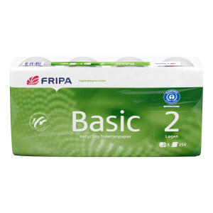 FRIPA Toilettenpapier Basic - 2-lagig, recycling, geprägt, hochweiß, 8 Rollen à 250 Blatt