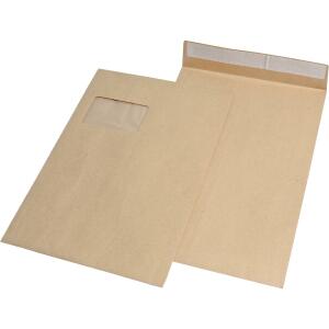 mayer-network Faltentaschen - C4, Fenster, 20 mm-Falte, Klotzboden, haftklebend, 120 g/qm, braun, 100 Stück