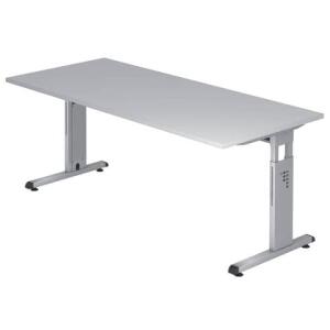 Hammerbacher Schreibtisch C-Fuß - 180 x 65-85 x 80 cm, höhenverstellbar, Grau/Silber