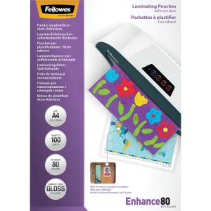 Fellowes Laminierfolie Enhance Mikron Peel & Stick - A4, glänzend, 80 mym, 100 Stück
