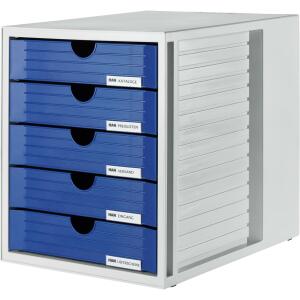 HAN Schubladenbox SYSTEMBOX - A4/C4, 5 geschlossene Schubladen, lichtgrau-blau