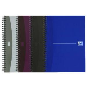 Oxford Office Spiralbuch "Essentials", Tablet-Format B5, 90 Blatt, Optik Paper, liniert, SCRIBZEE-kompatibel, Doppelspirale, Softcover, 5er-Packung, 4 Farben sortiert: Originalblau, Violett, Schwarz, Silber