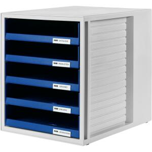 HAN Schublabdenbox SCHRANK-SET - A4/C4, 5 offene Schubladen, lichtgrau/blau
