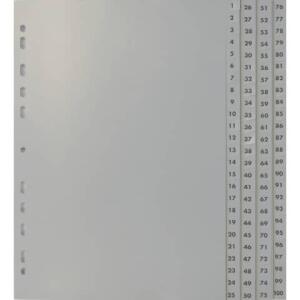 Zahlenregister - 1 - 100, PP, A4, 100 Blatt, 4 Abläufe, grau