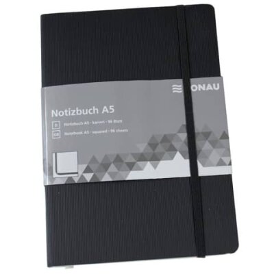 DONAU Notizbuch - A5, kariert, 192 Seiten, schwarz