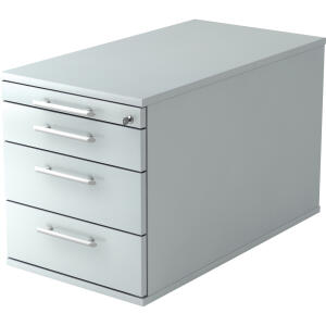 Hammerbacher Rollcontainer - 42,8 x 51,2 x 80 cm, 3 Schübe, Relinggriff, Grau