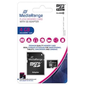 MediaRange Micro SDHC Speicherkarte 4GB Klasse 10 mit SD-Karten Adapter