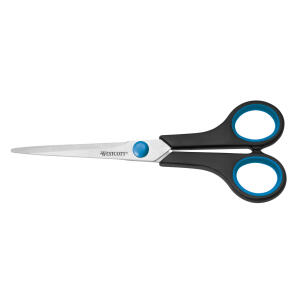 WESTCOTT Schere Easy Grip, rostfrei, gerade, symmetrisch, blau/schwarz, 18 cm