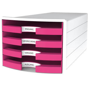 HAN Schubladenbox IMPULS - A4/C4, 4 offene Schubladen, weiß/pink