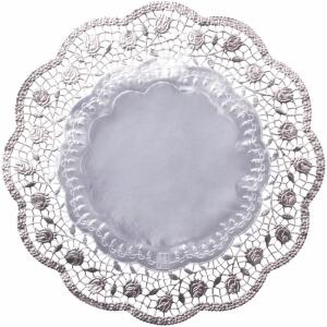 DEMMLER  Spitzenpapier Rose silber36cm 4St rund