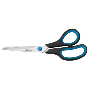 WESTCOTT Schere Easy Grip, rostfrei, gebogen, asymmetrisch, blau/sw, 21 cm