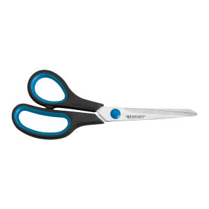 WESTCOTT Schere Easy Grip, Linkshand, rostfrei, gebogen, asymmetrisch, blau/sw, 21 cm