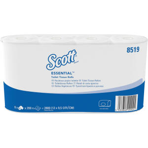 Scott Kleinrollen Toilet Tissue - 2-lagig, Mikroprägung, hochweiß, Rolle mit 350 Blatt, 8 Rollen pro Pack