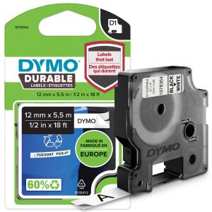 Dymo Schriftband D1 Vinylband 12 mmx5 5 m schwarz auf weiß