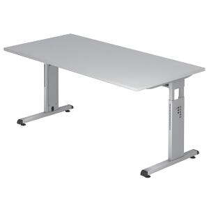 Schreibtisch C-Fuß - 160 x 65-85 x 80 cm, Grau/Silber