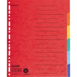 Falken Falken Zahlenregister - 1-6, Karton farbig, A4, 6 Farben, gelocht mit Orgadruck