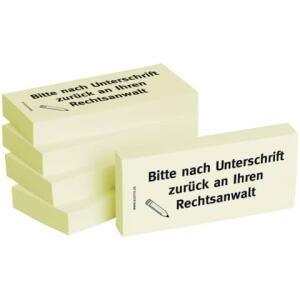BIZSTIX Haftnotizen "Bitte nach Unterschrift zurück an Ihren Rechtsanwalt" - 75 x 35 mm, 5x 100 Blatt
