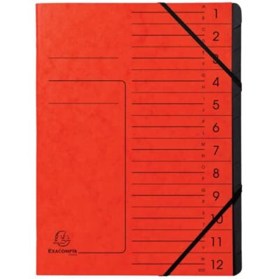 Exacompta EXACOMPTA Ordnungsmappe - 12 Fächer, A4, Karton, rot