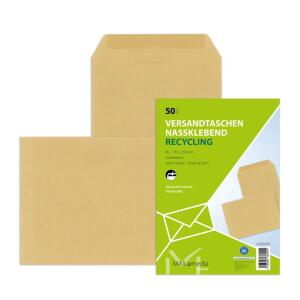 MAILmedia Versandtaschen Recycling - B5 , ohne Fenster, gummiert, 90 g/qm, braun, 50 Stück