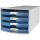 HAN Schubladenbox IMPULS - A4/C4, 4 offene Schubladen, lichtgrau/transluzent-blau