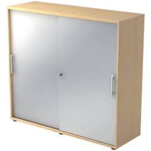 Hammerbacher Schiebetürschrank - 3OH, 120 cm, Relinggriff, Ahorn/Silber