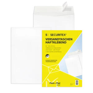 SECURITEX Versandtasche B4 - ohne Fenster, 130 g/qm, haftklebend, 5 Stück