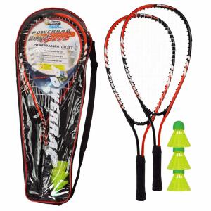 BEST Sport&Frei  Best Powerbadminton Set  2 Schläger 3 Bälle Tasche, 6teilig: 2 Powerbadmintonschläger aus Aluminium, Farbe: rot, Länge: 58 cm, Breite: 22 cm 3 Powerbadmintonbälle aus, PVC-Material, Farbe: gelb 1 Tragetasche Farbe: schwarz, ab 3 Jahren