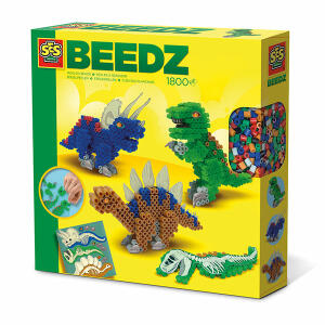 SES DEUTSCHLAND  SES Bügelperlen Set  Dinos, 1800 Bügelperlen, kleine eckige Stecktafel, ausgedruckte, Dinosaurier-Materialien, Bügelpapier, Kleber, Pinsel,, Anleitung, ab 5 Jahren