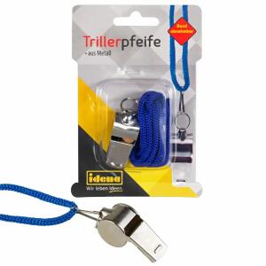 IDENA  Idena Trillerpfeife  aus Metall, mit blauem Band