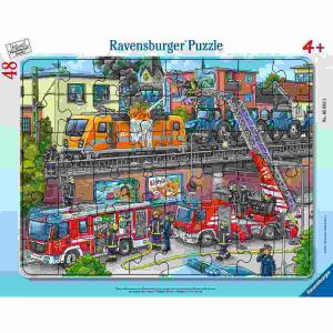RAVENSBURGER  Ravensburger Rahmenpuzzle  48 Teile Feuerwehreinsatz, an den Bahngleisen, ab 4 Jahren