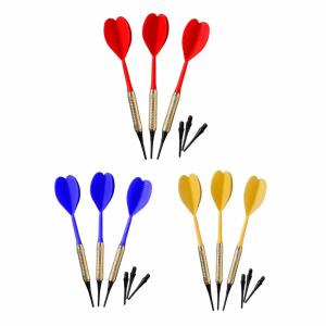 BEST Sport&Frei  Dartpfeile Safety  Standard 3 Stück 7g, aus Messing, Nylonsicherheitsspitze, PVC-Leitwerk und, Schaft, Farbe: Rot u. Gelb u. Blau, Gewicht: 7 g,, Leitwerk austauschbar, Inklusive 3 Ersatzspitzen