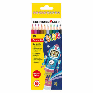 EBERHARD FABER  Buntstifte Colori 10er  metallic im Kartonetui, Hexagonale Buntstifte mit bruchsicherer 3mm starker Mine,, leicht anspitzbar, Eberhard Faber