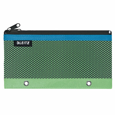 LEITZ ACCO Schlamper Etui 21x9cm Urban Chic grün mit 2 Fächern 1 blickdichtes Fach 1 Netzfach außen abwaschbar mit geöster 8cmLochung für Ordner Material: Nylon 025mm
