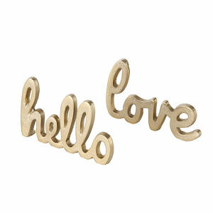 BOLTZE GRUPPE  Aufsteller Sprüche 15cm  gold Metall 2 Varianten, Hello Love