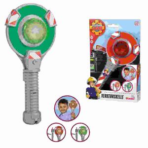 SIMBA DICKIE  Feuerwehrmann Sam  Verkehrskelle 24cm, mit Lichtfunktion auf beiden Seiten,, 2 Batterien AA benötigt, Batterien enthalten, Simba